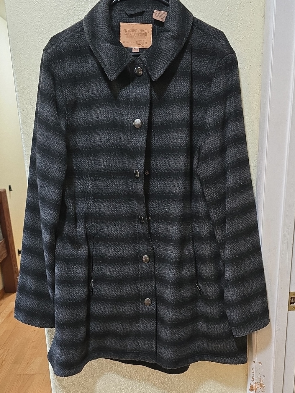 Powder River Women's Black & Gray Striped Button Coat